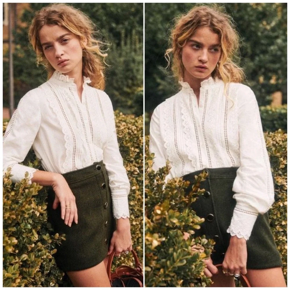 SÉZANE Coline Wool Blend Skirt in Khaki